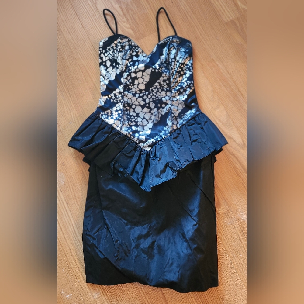 Vintage Loralie Metallic Dress Silver Black Metallic XS